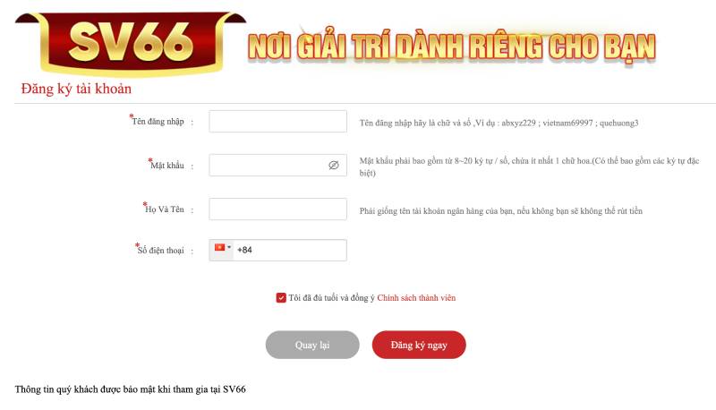 Bước 2: Điền thông tin cá nhân