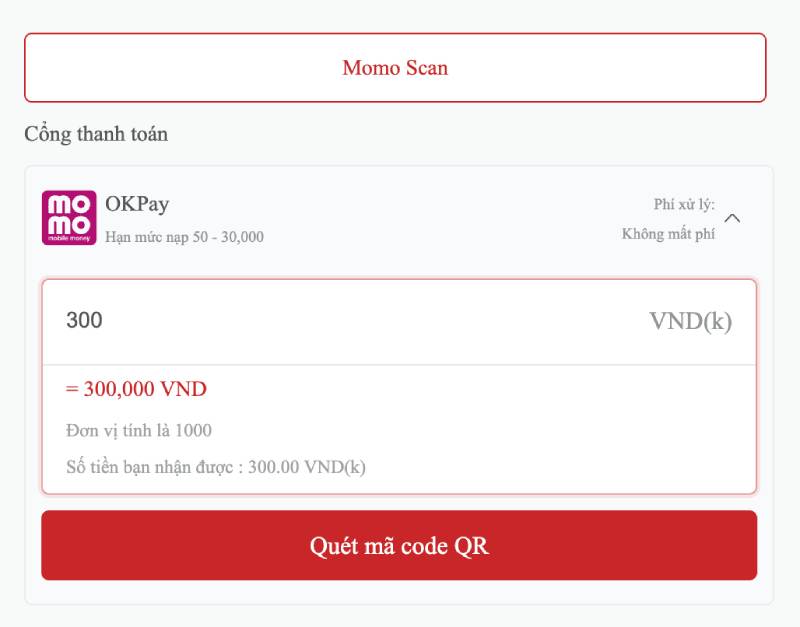 Nạp tiền qua Momo