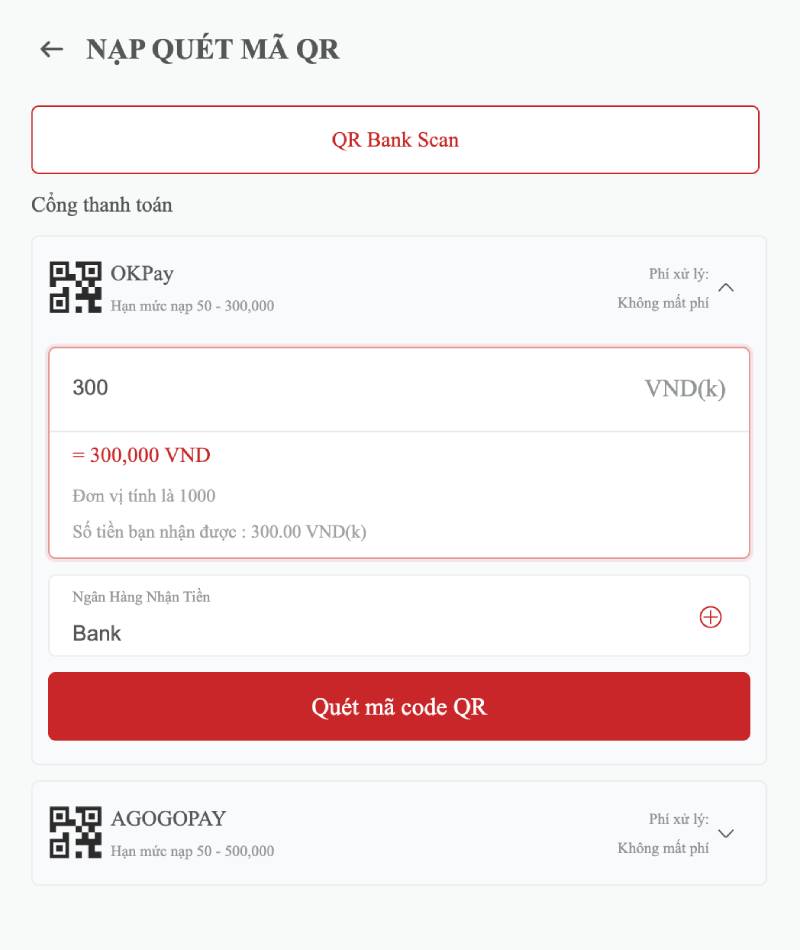 Nạp tiền qua QR Pay (OKPay)