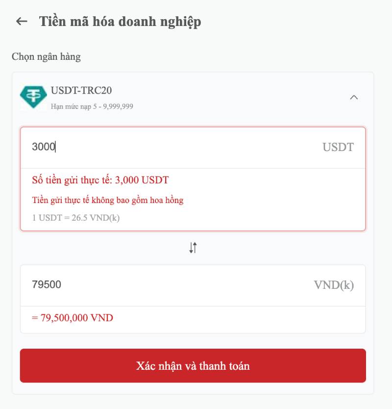 Nạp tiền qua USDT